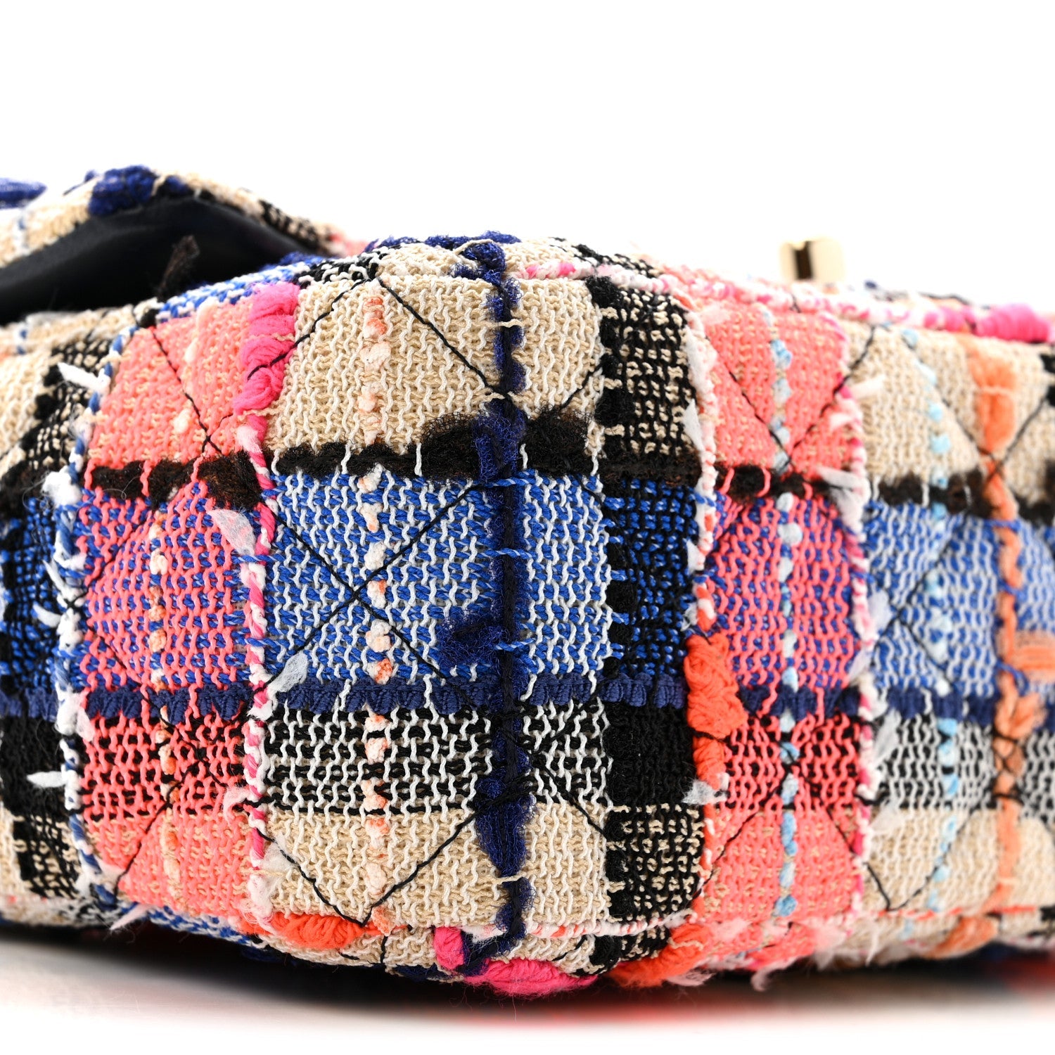 Chanel Tweed Quilted Mini Rectangular Flap Blue Orange Pink