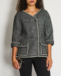 *HOT* Chanel 14/P La Petite Veste Noire Tweed Charcoal Grey Jacket with Silver Detail  Size FR 42 (UK 14)
