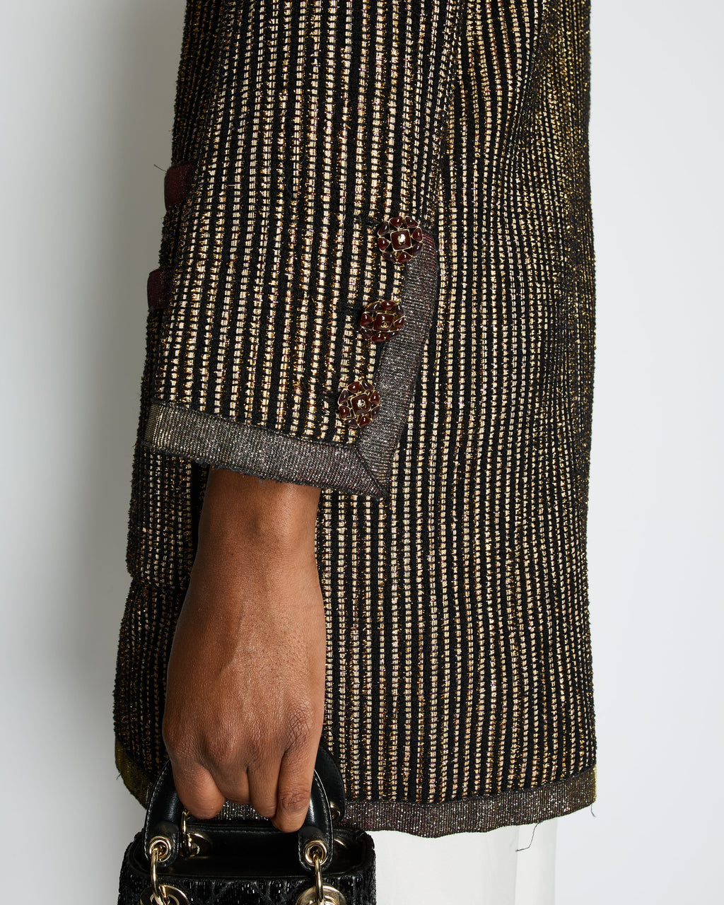 Chanel 10C Cruise Black, Red and Gold Tweed Longline Jacket with Metallic Trim Detail FR 40 (UK 12) RRP £2460