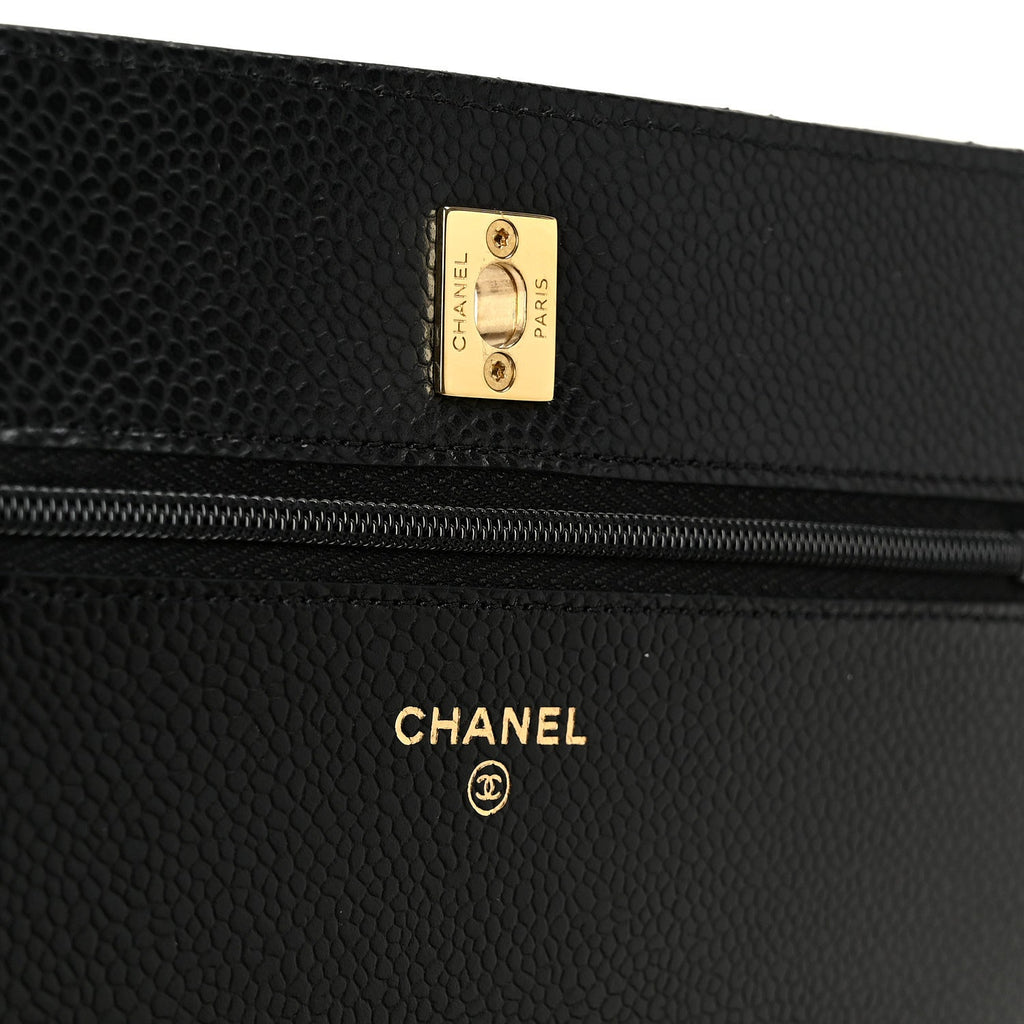 Chanel Caviar Quilted CC Turnlock Wallet On Chain WOC Black