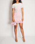 Chanel 2018 Waterfall Collection White, Pink and Silver Short Sleeve Tweed Midi Dress with Size FR 34 (UK 6)