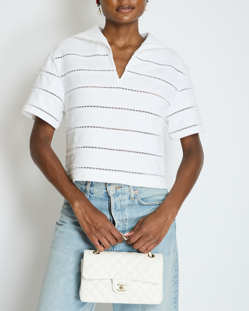 Chanel White Blouse with CC Logo Embroideries Size FR 34 (UK 6)