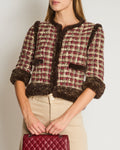 Chanel Red, Beige and Grey Tweed Jacket with Rabbit Fur Trim Detail Size FR 36 (UK 8)