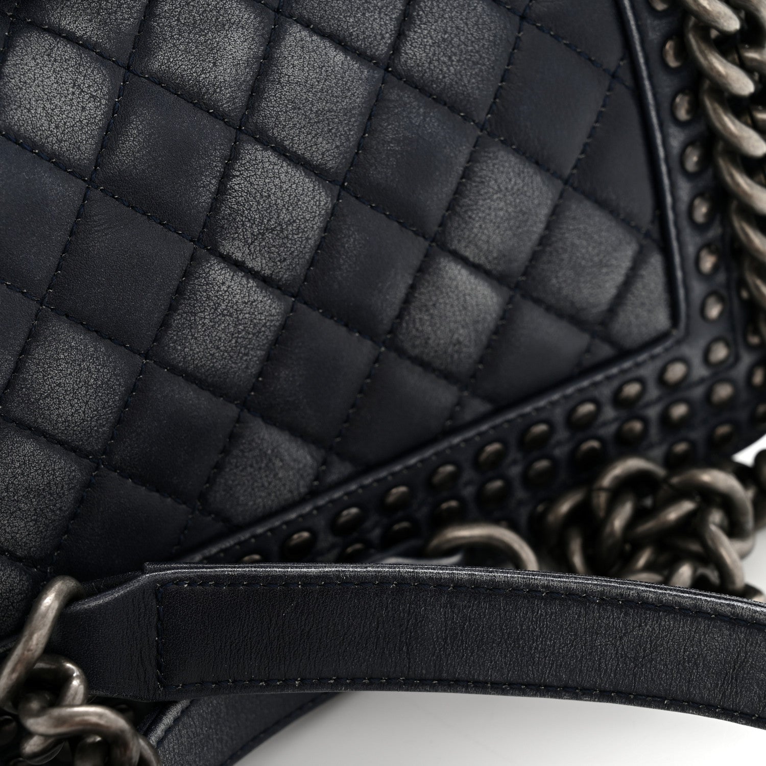 Chanel Faded Calfskin Quilted Small Studded Boy Flap Navy