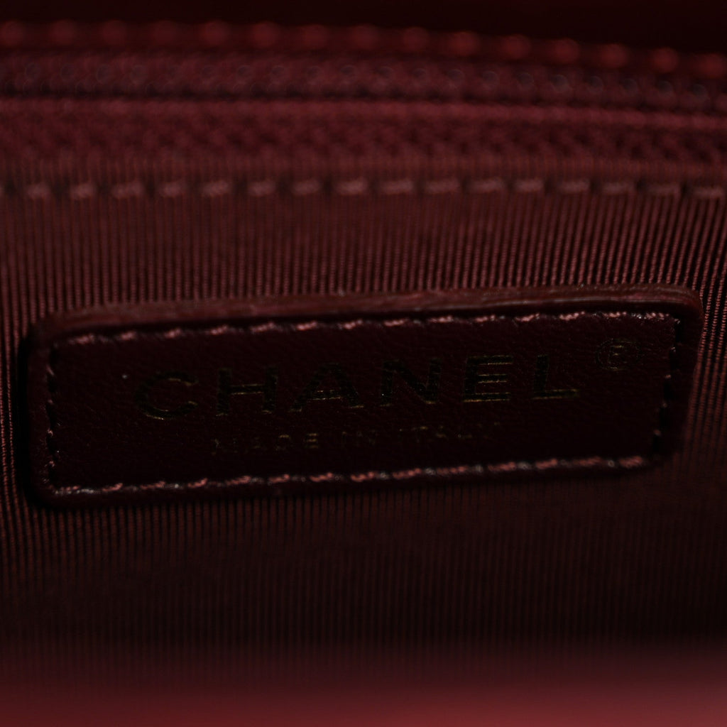 Chanel Glazed Calfskin Quilted Small Gold Bar Tote Red