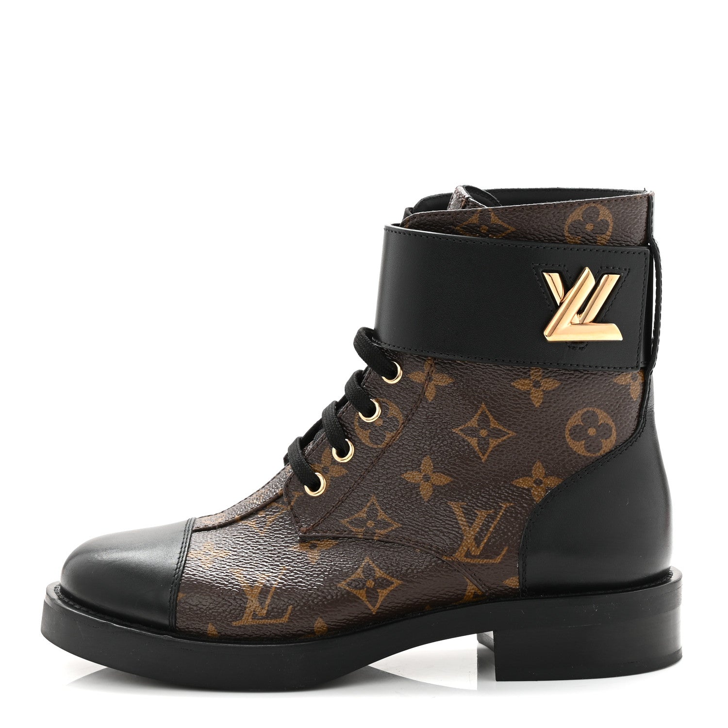 Louis Vuitton Calfskin Monogram Wonderland Flat Ranger Boots 36.5 Black