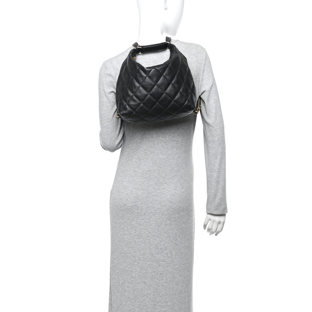 Chanel Lambskin Quilted Maxi Hobo Black