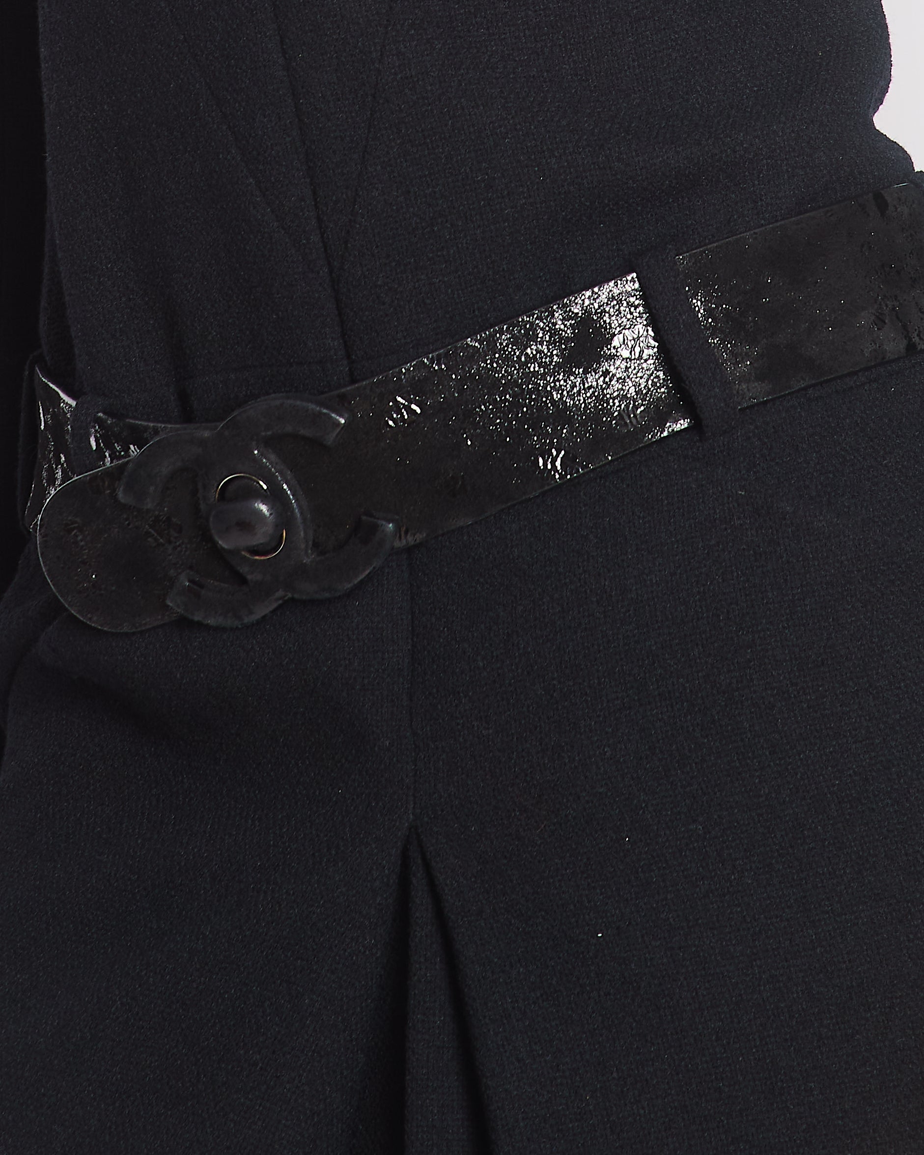 Chanel 09A Black Wool Short Dress with Crystal CC Buttons & CC Belt Details Size FR 34 (UK 6) RRP £3120