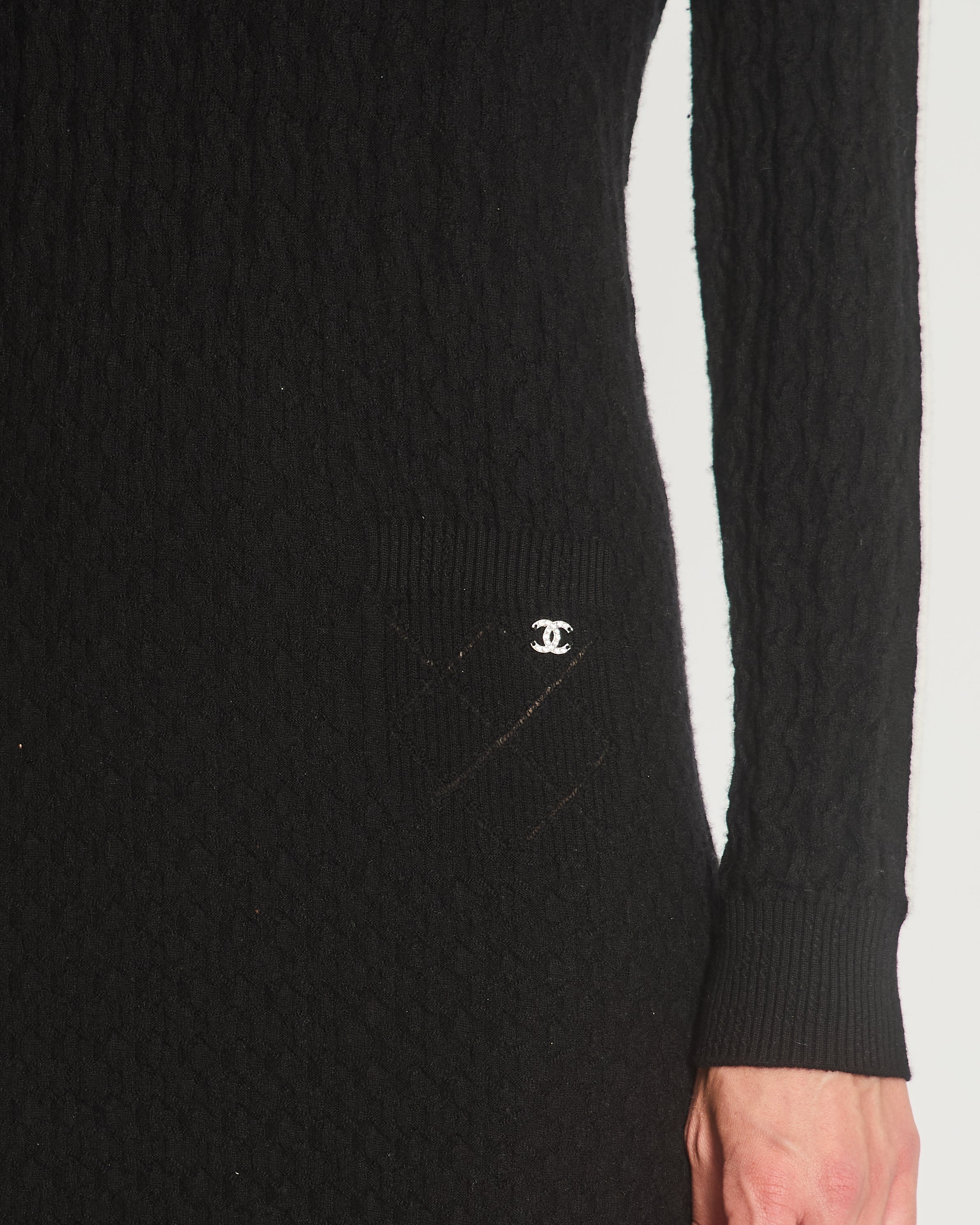 Chanel Black High Neck Long Sleeve Midi Dress with CC Logo Detail Size FR 38 (UK 10)