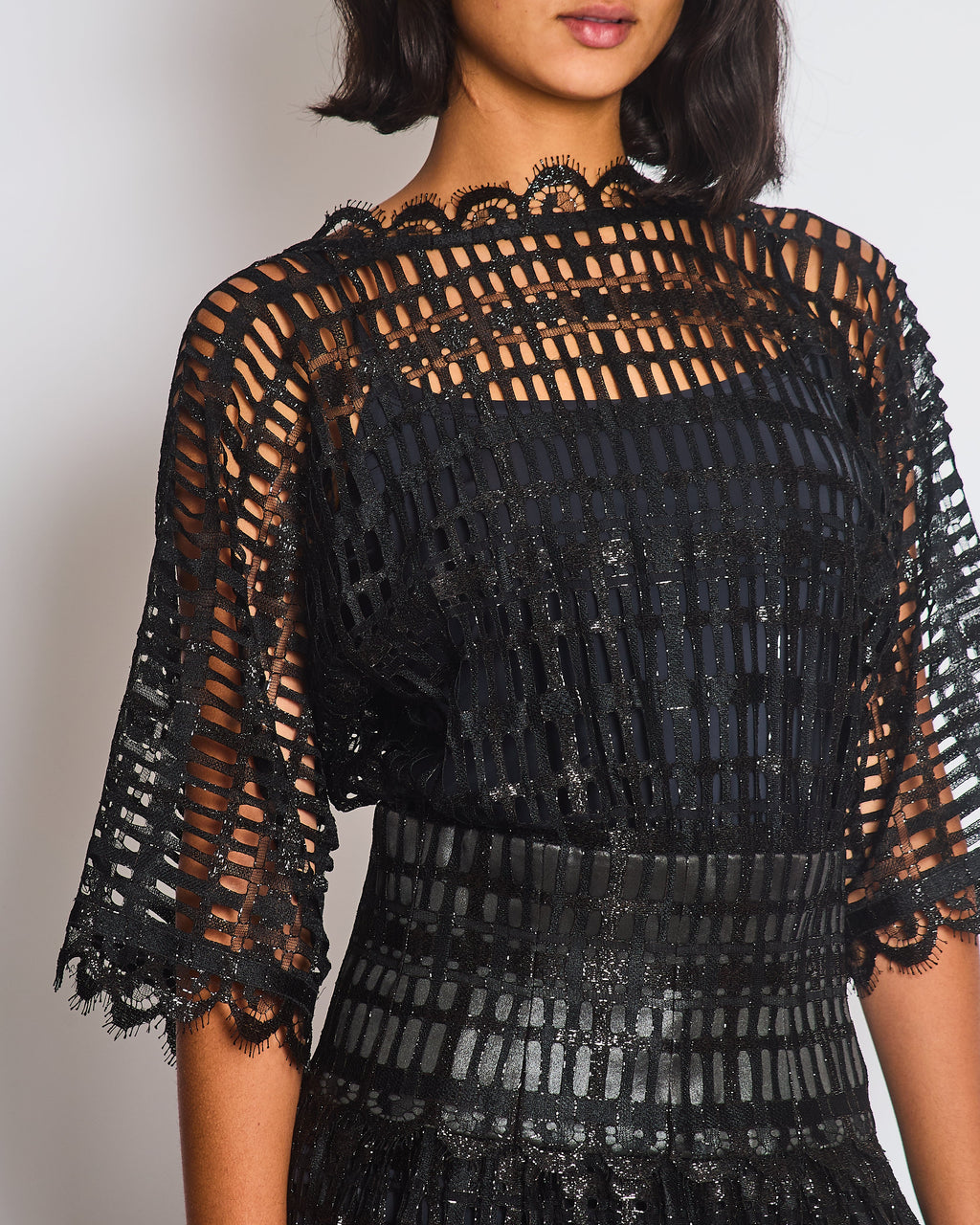 Chanel Black Iridescent Lace Dress With Concealed Zip Closure At Front Size FR 38 (UK 10)