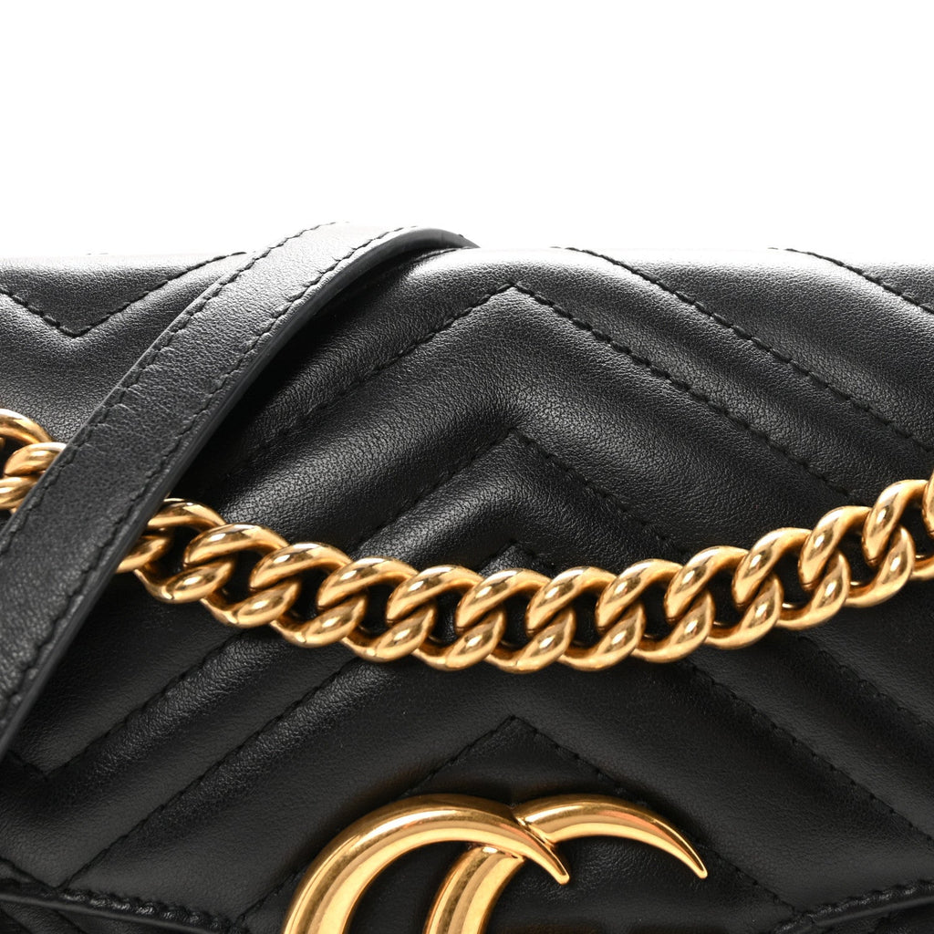 Gucci Calfskin Matelasse Small GG Marmont Shoulder Bag Black