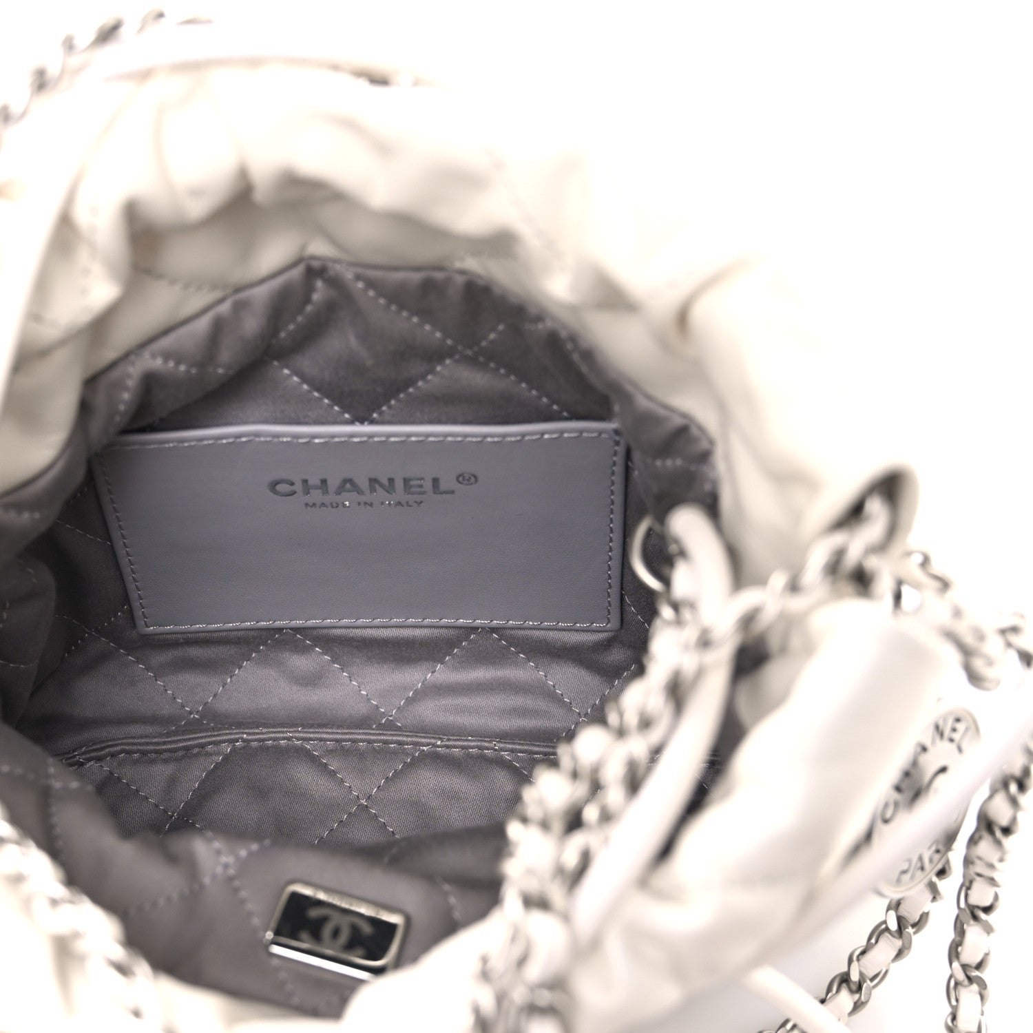 Chanel Metallic Shaded Calfskin Quilted Mini Chanel 22 White Silver