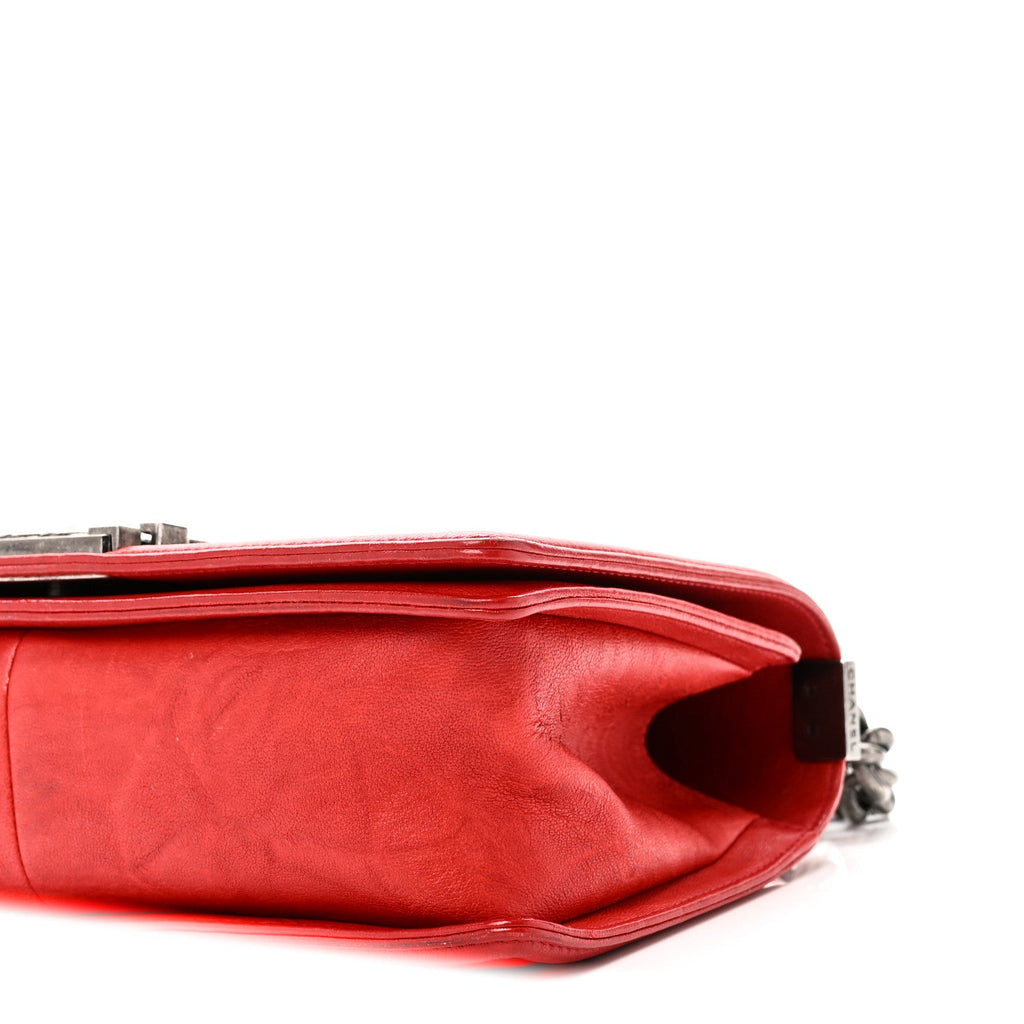 Chanel Crumpled Lambskin Small Studded Boy Flap Red