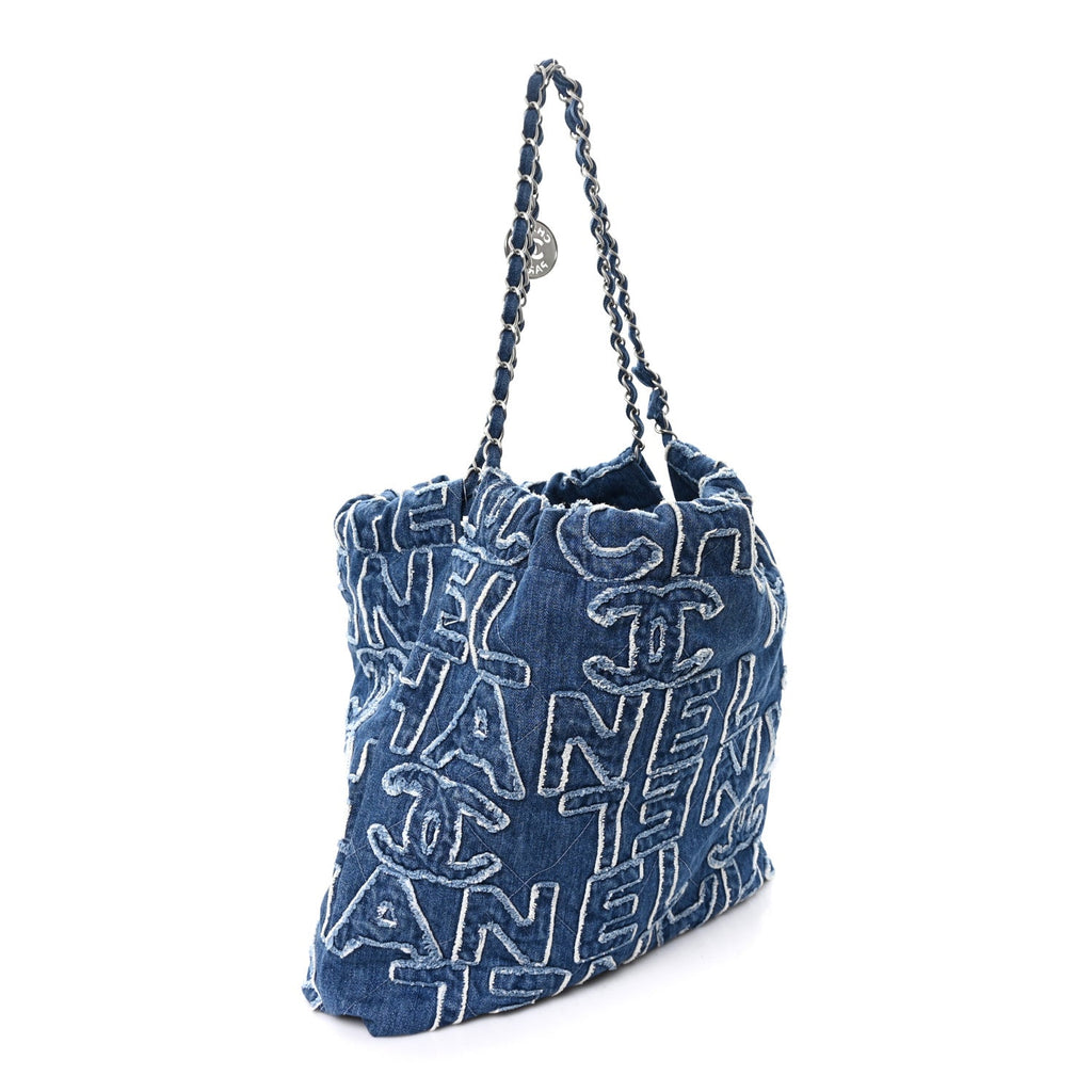Chanel Denim Patchwork Logo Chanel 22 Blue