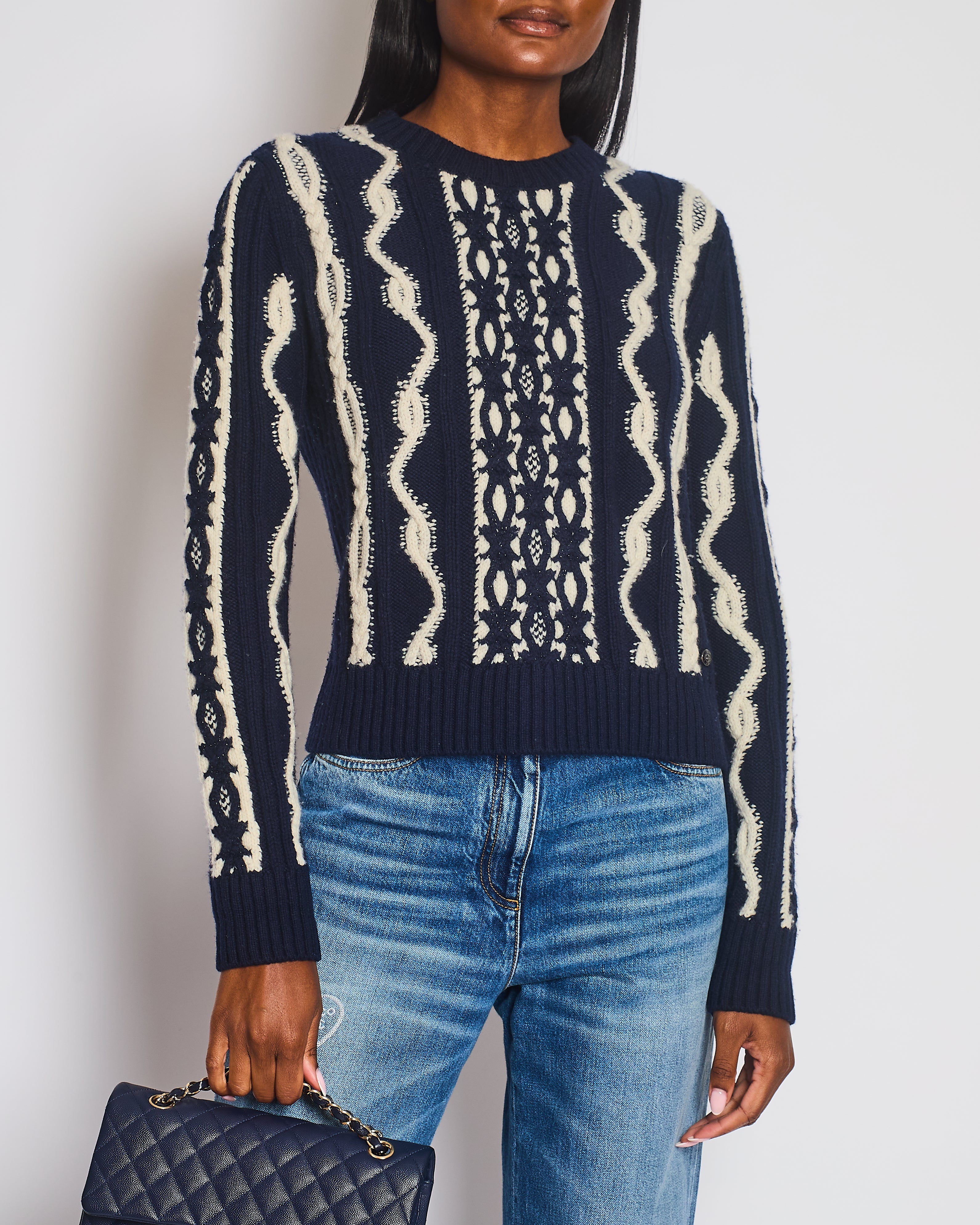 Chanel 18 Pre Fall Paris Hamburg Knitted Glitter Jumper Size FR 38 (UK 10)