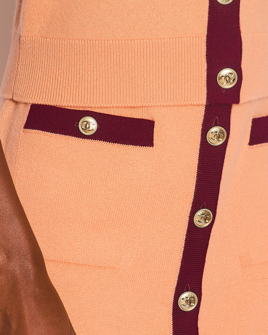 Chanel 2020 Metiers des Arts  Peach A-Line Midi Skirt with CC Button Detail Size FR 40 (UK 12)