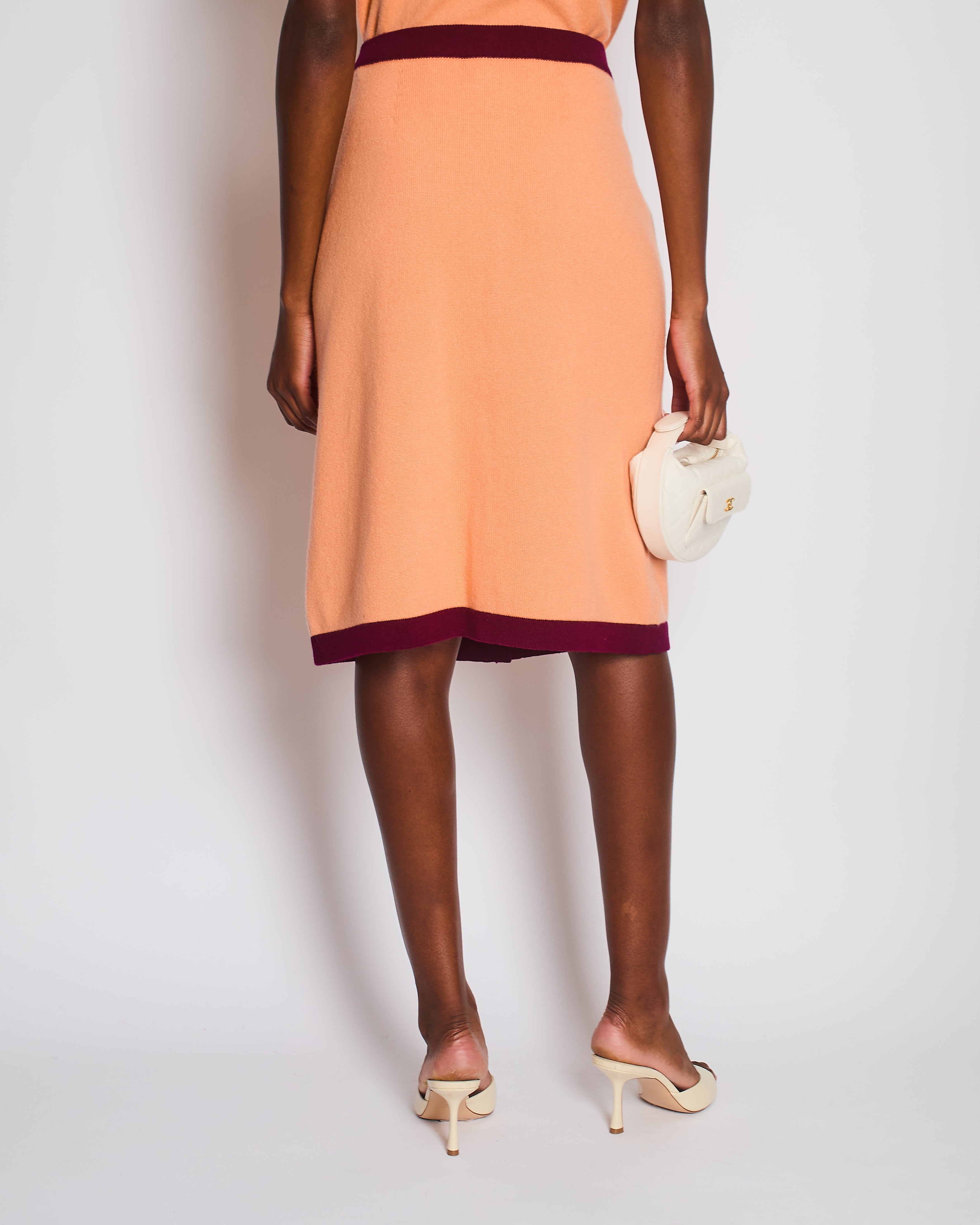 Chanel 2020 Metiers des Arts  Peach A-Line Midi Skirt with CC Button Detail Size FR 40 (UK 12)
