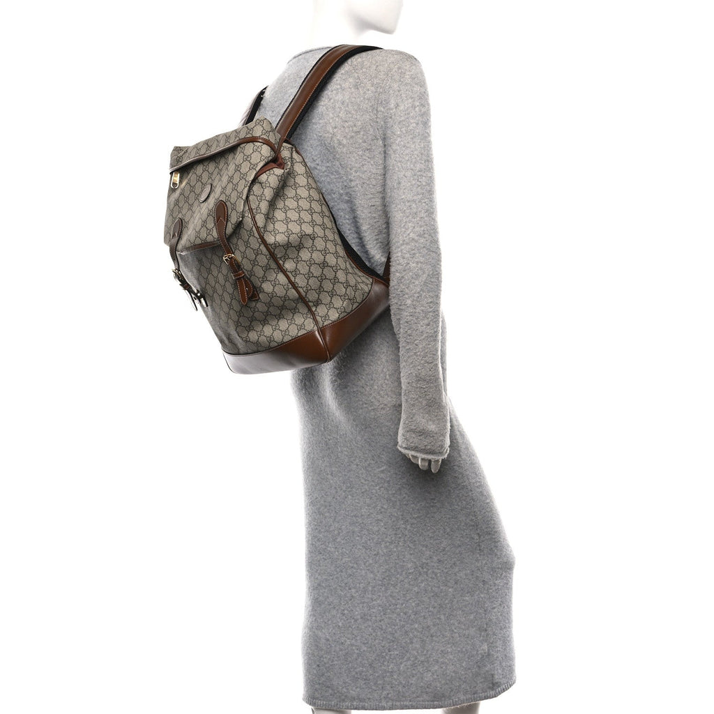 Gucci GG Supreme Monogram Azalea Calfskin Medium Retro Interlocking G Buckle Backpack Beige Ebony Brown Sugar