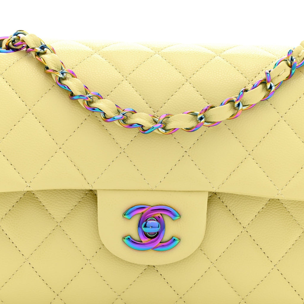 Chanel Caviar Quilted Rainbow CC Small Double Flap Green