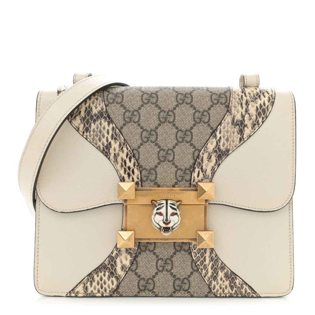 Gucci Nappa Elaphe GG Supreme Monogram Medium Osiride Shoulder Bag Mystic White Roccia Beige Ebony