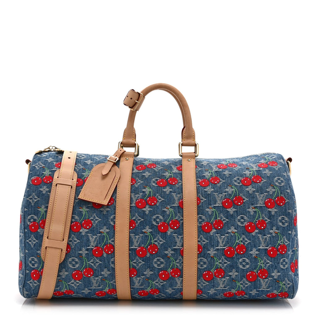 Louis Vuitton LV X TM Monogram Denim Cerises Keepall Bandouliere 45 Blue