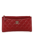 Lambskin Enamel Quilted Classic Zip Pouch Red