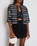 Chanel 2022 Cruise Black Cropped Sleeve CC Sequin Jacket with Braided Edge Size FR 38 (UK 10)
