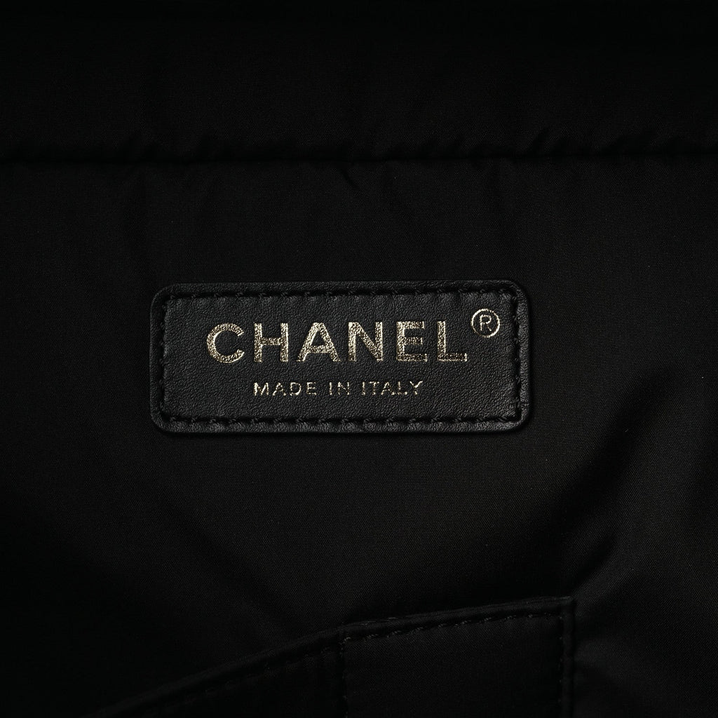 Chanel Shiny Grained Calfskin Quilted Large Travel Bowling Bag Black
