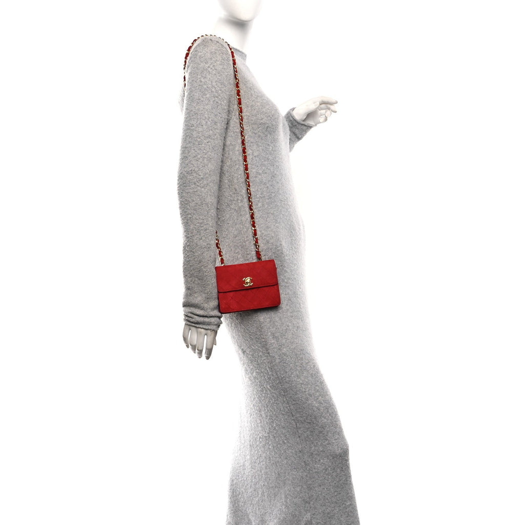 Chanel Suede Quilted Mini Square Flap Red