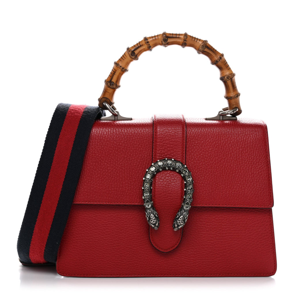 Gucci Dollar Calfskin Crystal Web Medium Dionysus Bamboo Top Handle Bag Hibiscus Red Black Diamond