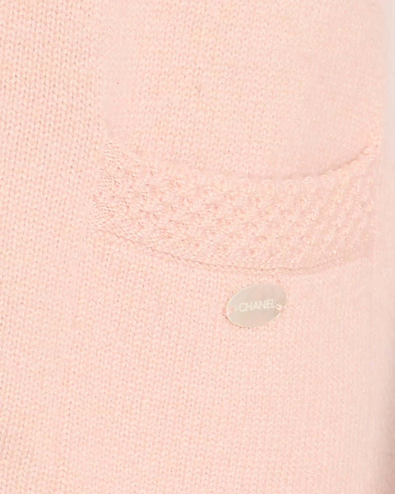 Chanel 05/S Vintage Pink Cashmere Cardigan with Floral Crystals Size FR 38 (UK 10)
