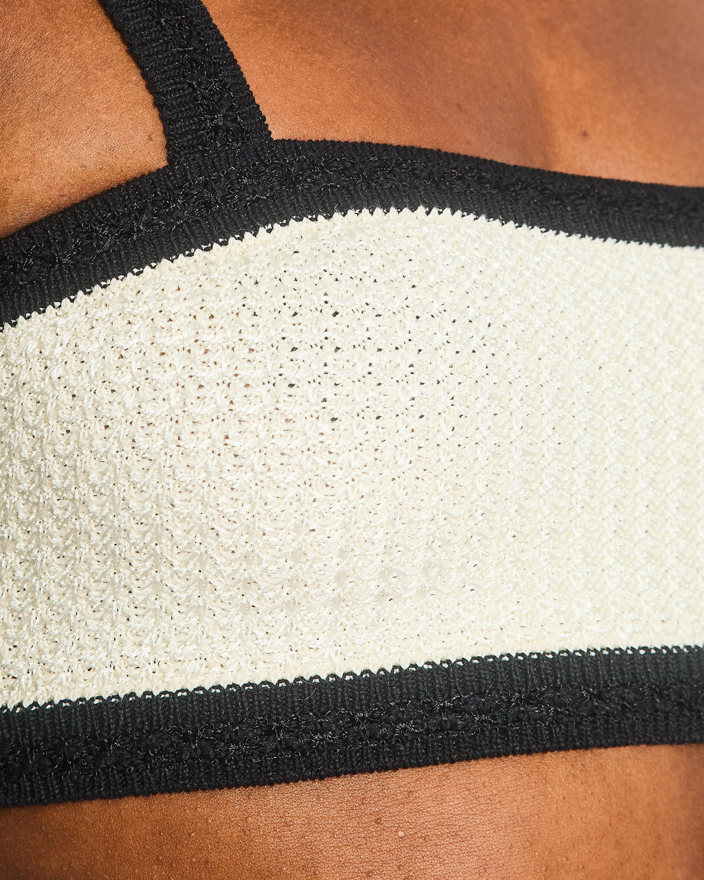 Chanel 24P Cream Black Tweed Bralette Top with Black CC Buttons Detail Size FR 34 (UK 6)