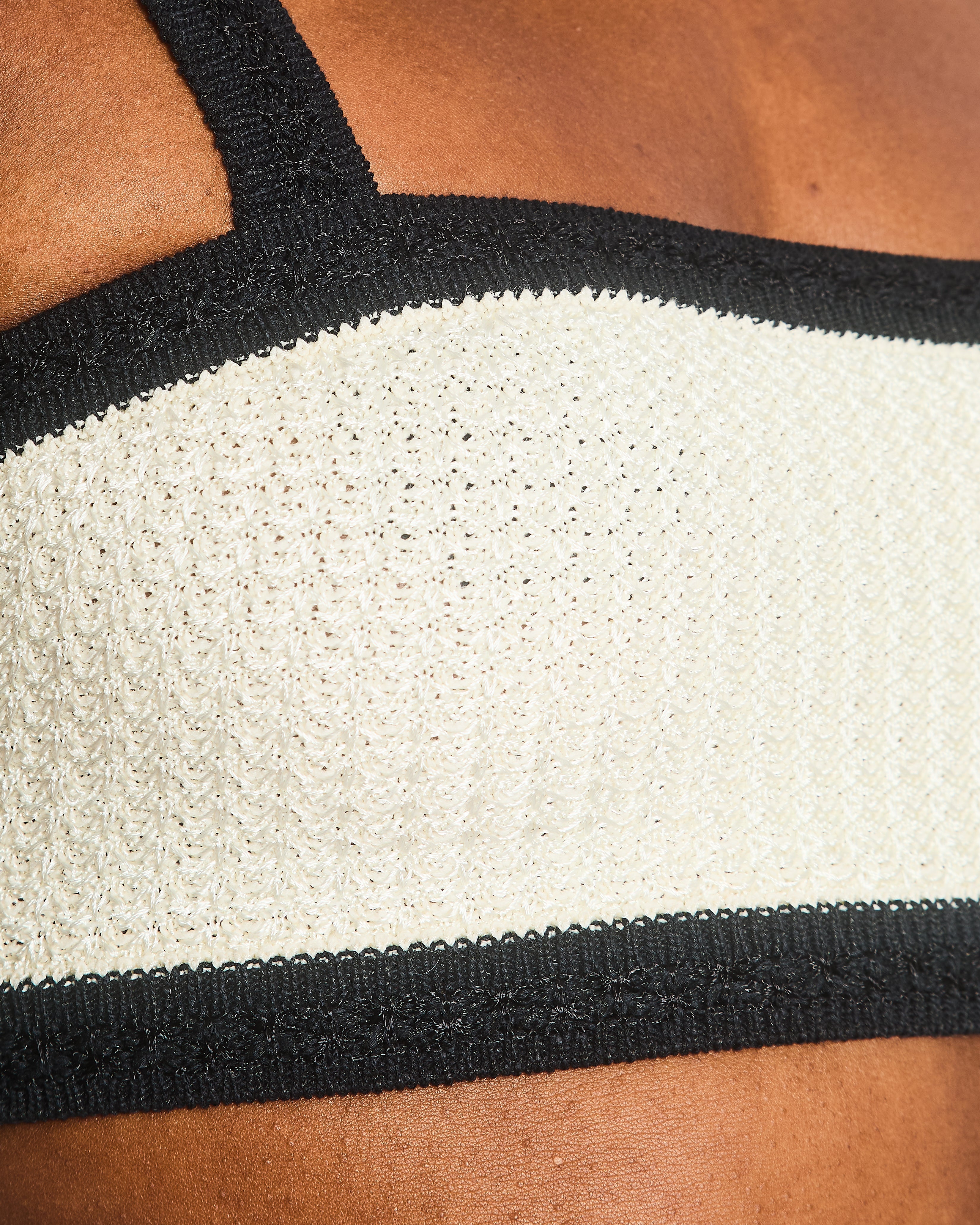 Chanel 24P Cream Black Tweed Bralette Top with Black CC Buttons Detail Size FR 34 (UK 6)