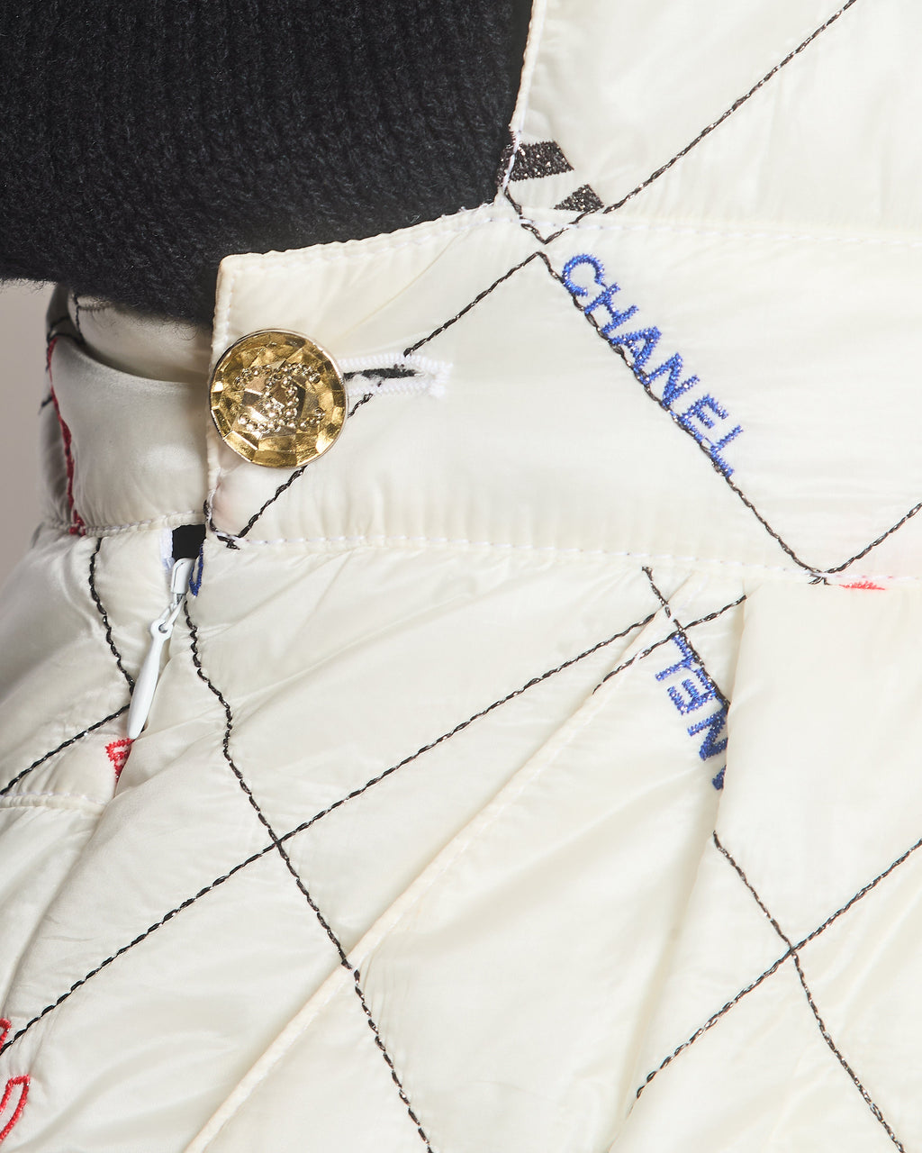 Chanel Fall 2021 White Quilted Ski Jumpsuit with Crystal Logo Details Size FR 34 (UK 6)