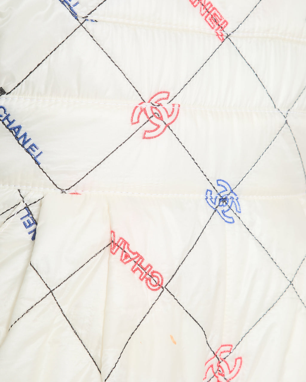 Chanel Fall 2021 White Quilted Ski Jumpsuit with Crystal Logo Details Size FR 34 (UK 6)