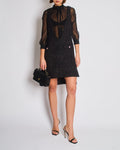 Chanel Resort 2024 Black Embellished Mini Dress with Pink Metallic Details and Crystal CC Logo Buttons Size FR 36 (UK 8)
