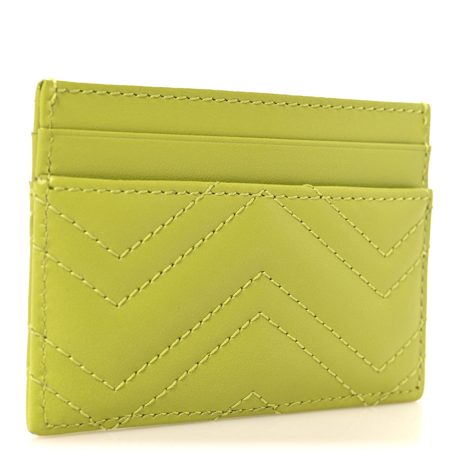 Gucci Calfskin Matelasse GG Marmont Card Holder Bright Green