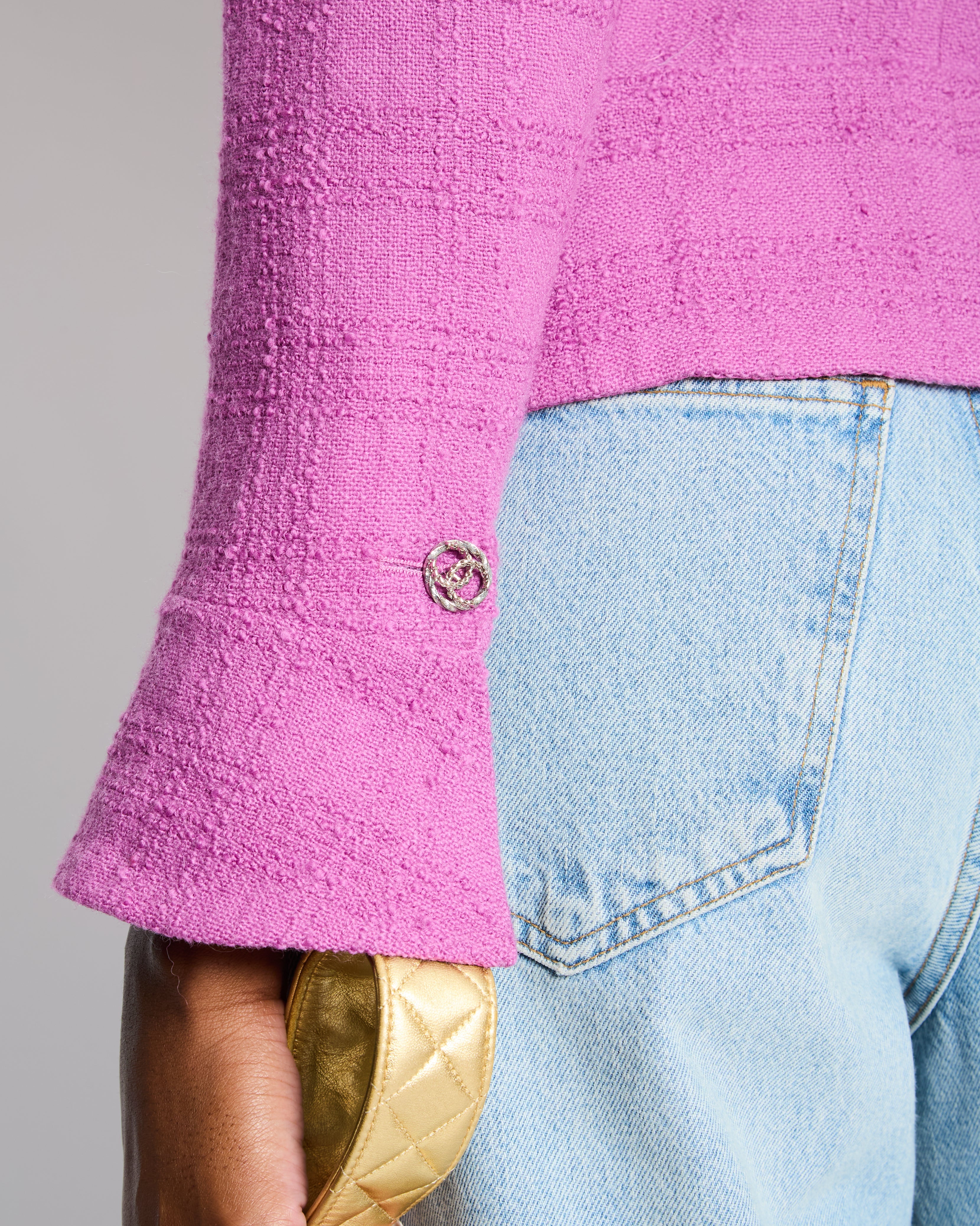 Chanel  FW/23 Purple Wool Tweed Jacket with Silver CC Logo Buttons Size FR 36 (UK 8)