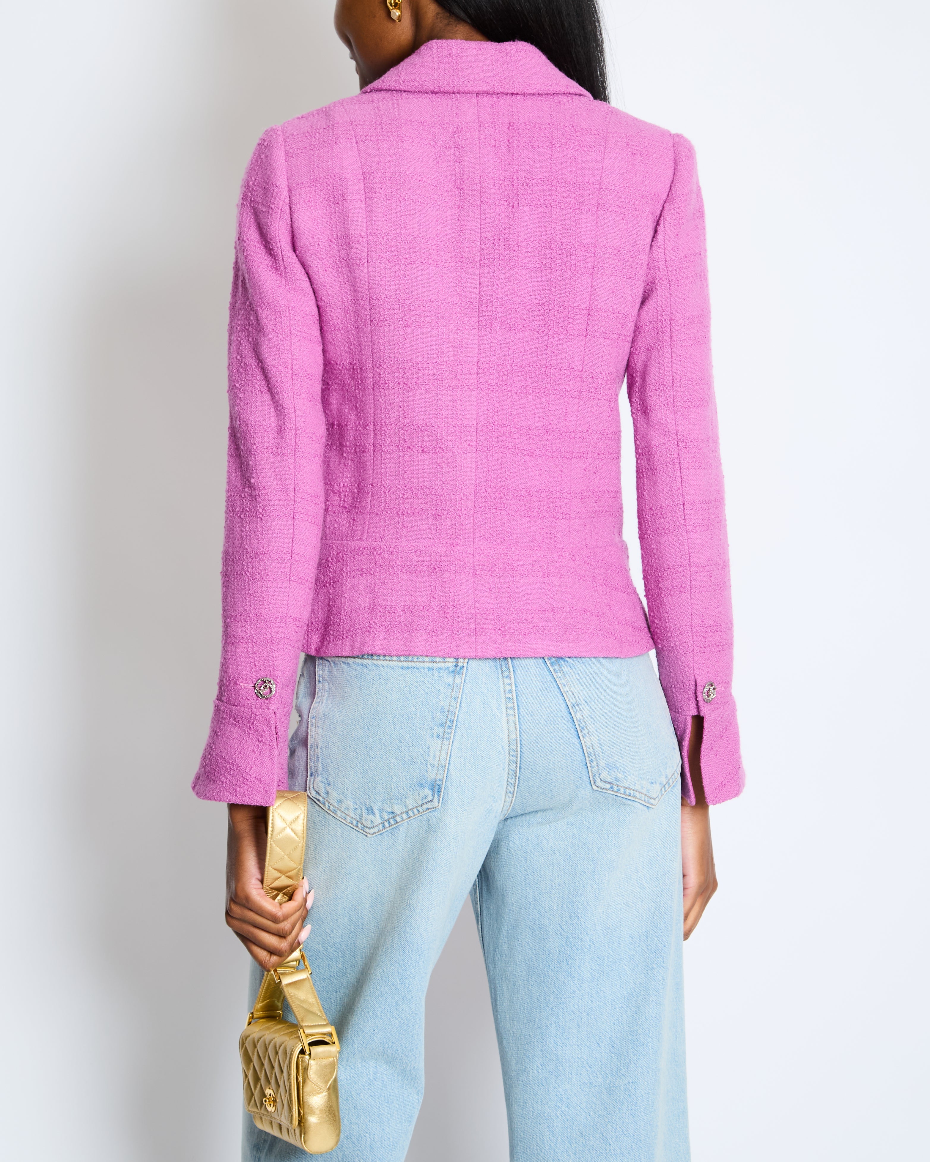 Chanel  FW/23 Purple Wool Tweed Jacket with Silver CC Logo Buttons Size FR 36 (UK 8)