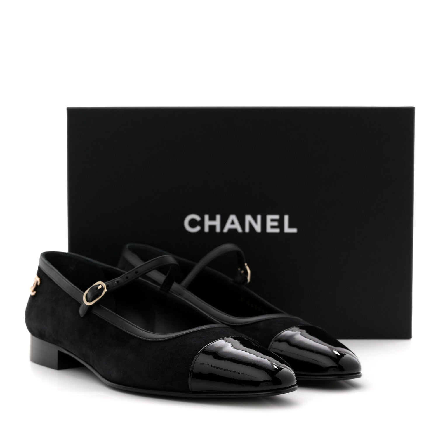 Chanel Suede Kidskin Lambskin Patent Calfskin Crystal CC Cap Toe Flats 40 Black