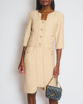 Chanel Cream Tweed Suit Jacket and Dress Set with Gold CC Logo Buttons Size FR 36-38 (UK 8-10)