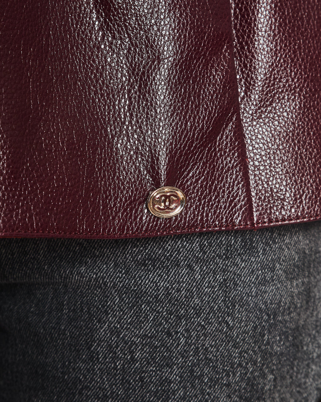 Chanel 2023 Metiers des Arts Burgundy Bordeaux Leather Gilet with Tweed Trim and Peplum Hem Size FR 36 (UK 8)
