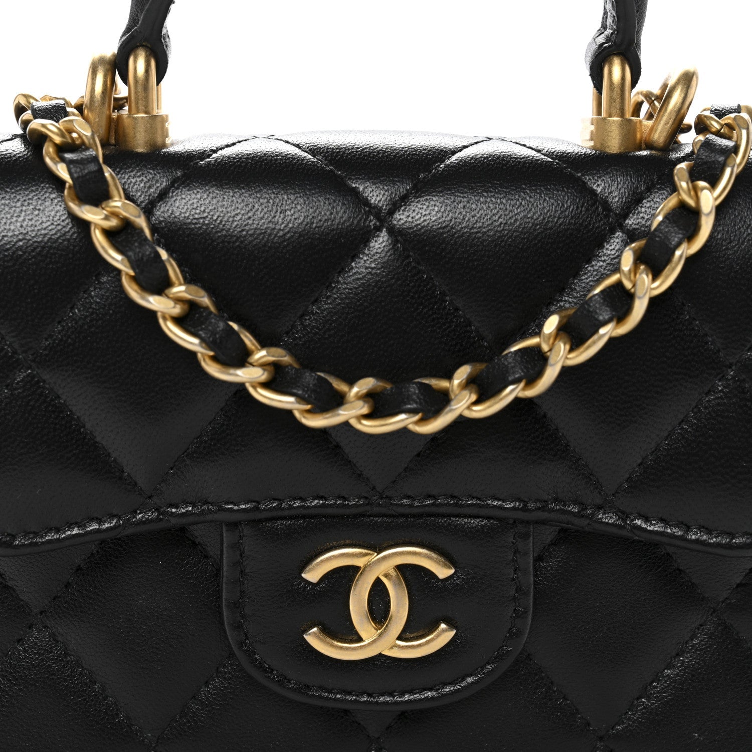 Chanel Lambskin Quilted Top Handle Flap Coin Purse With Chain Black
