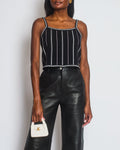 Chanel 23/P Black Knitted Vest Top with White & Light Pink Stripes Detail Size FR 38 (UK 10)
