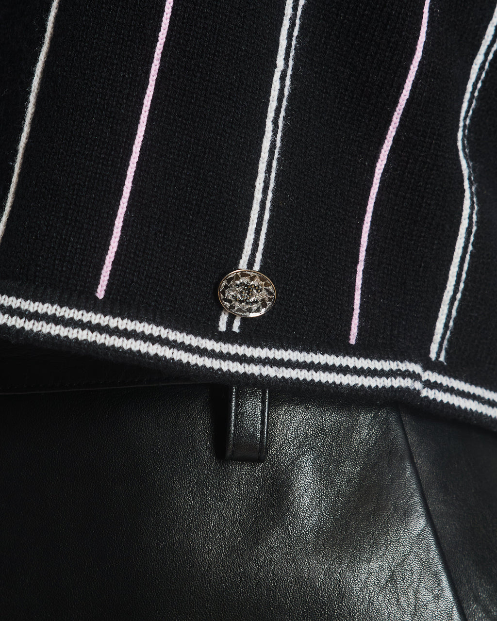 Chanel 23/P Black Knitted Vest Top with White & Light Pink Stripes Detail Size FR 38 (UK 10)