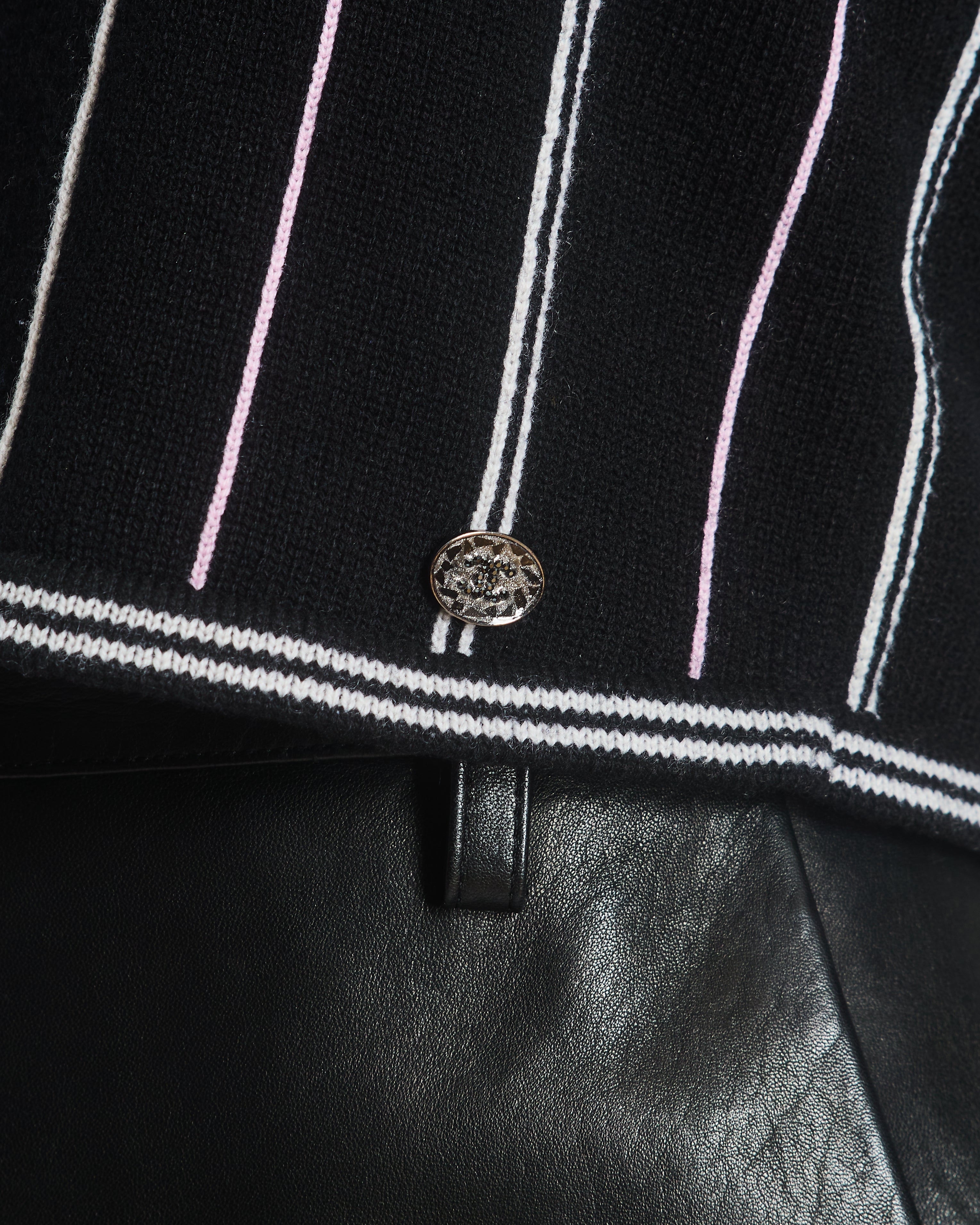 Chanel 23/P Black Knitted Vest Top with White & Light Pink Stripes Detail Size FR 38 (UK 10)