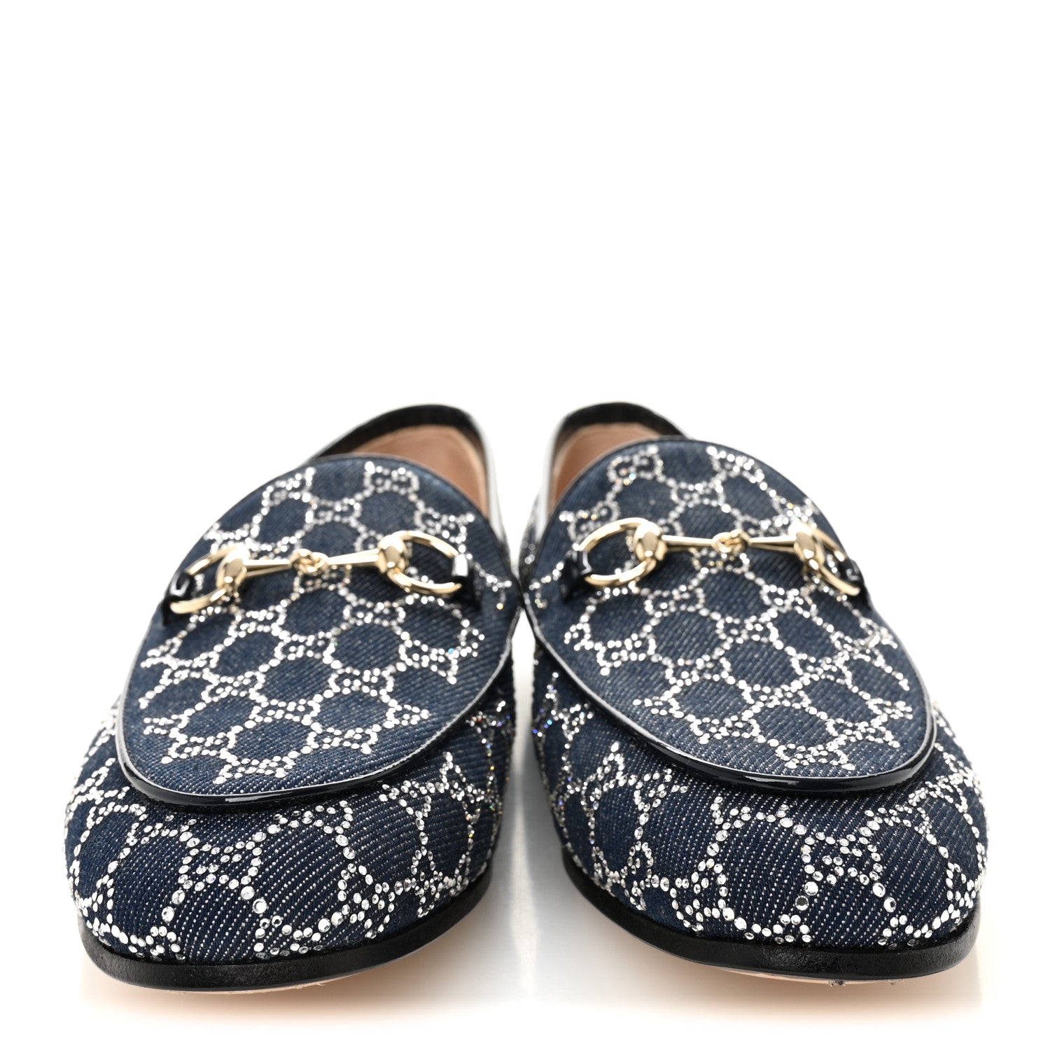 Gucci Denim Crystal GG Monogram Horsebit Womens Jordaan Loafers 36.5 Deep Blue Blue Milad