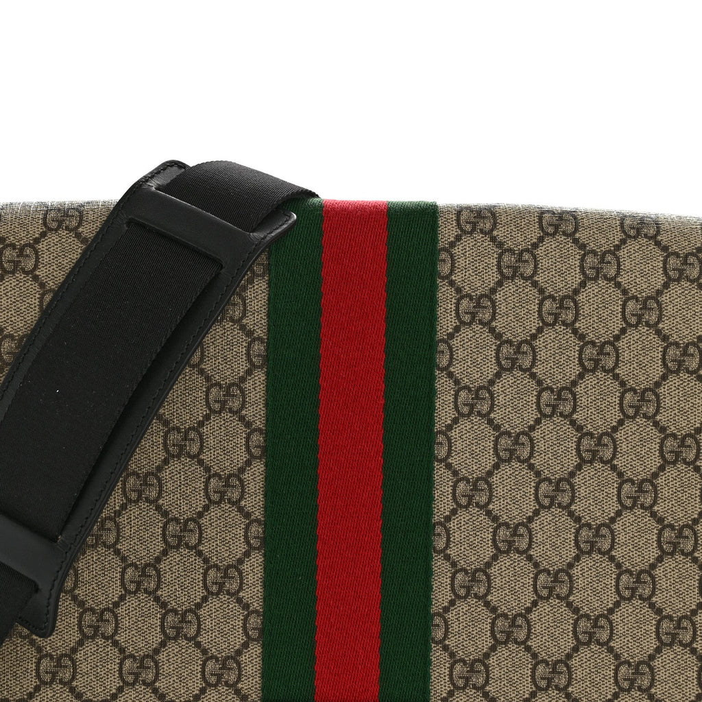 Gucci GG Supreme Monogram Web Flap Messenger Bag Black