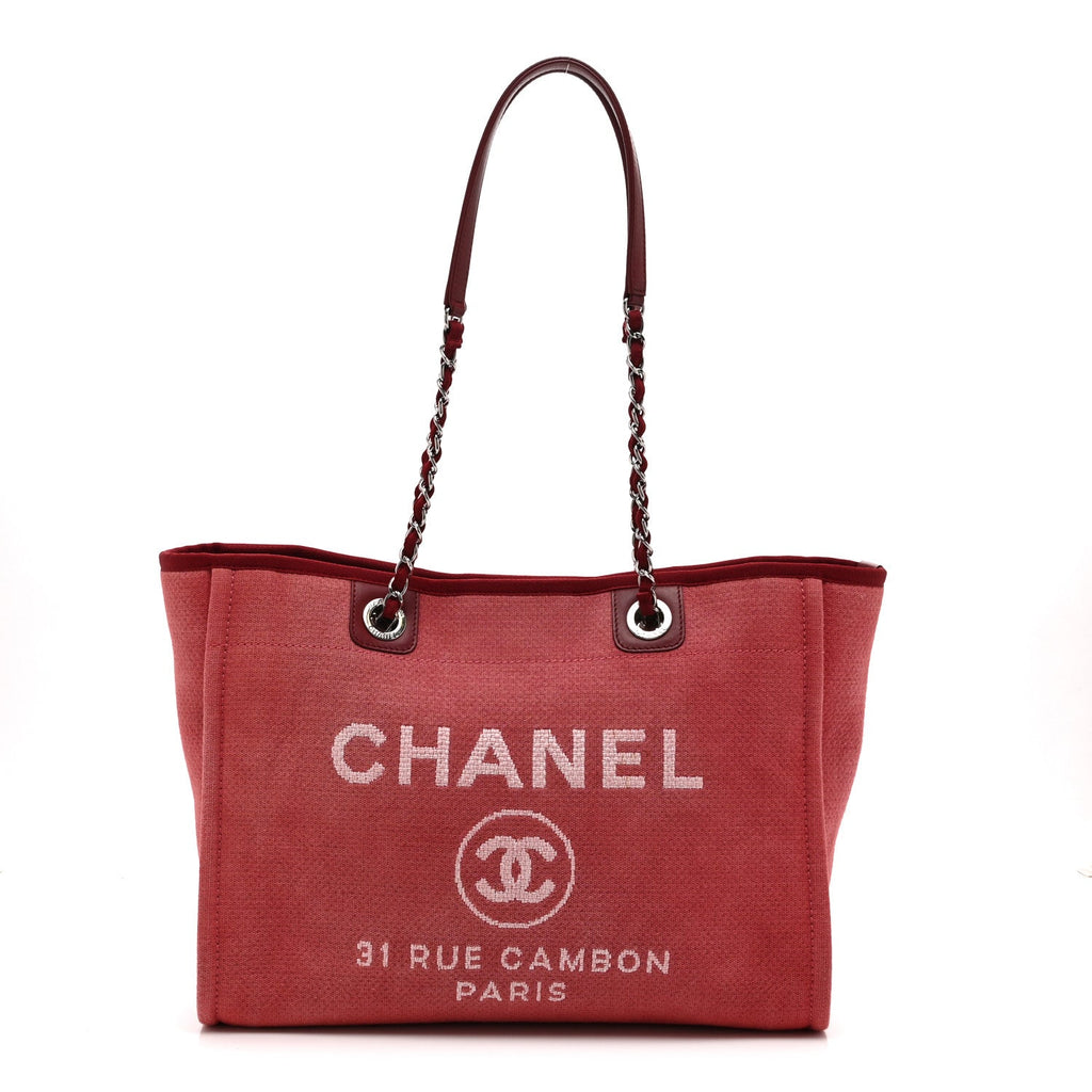 Chanel Canvas Small Deauville Tote Red