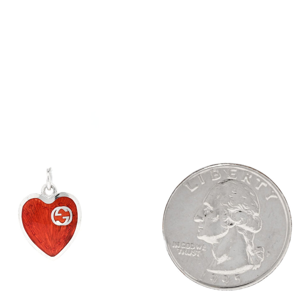 Gucci Sterling Silver Enamel Interlocking G Heart Pendant Red
